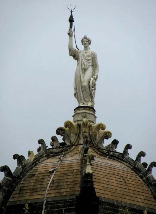 The allegorical Lady of Progress statue atop Chhatrapati Shivaji Terminus